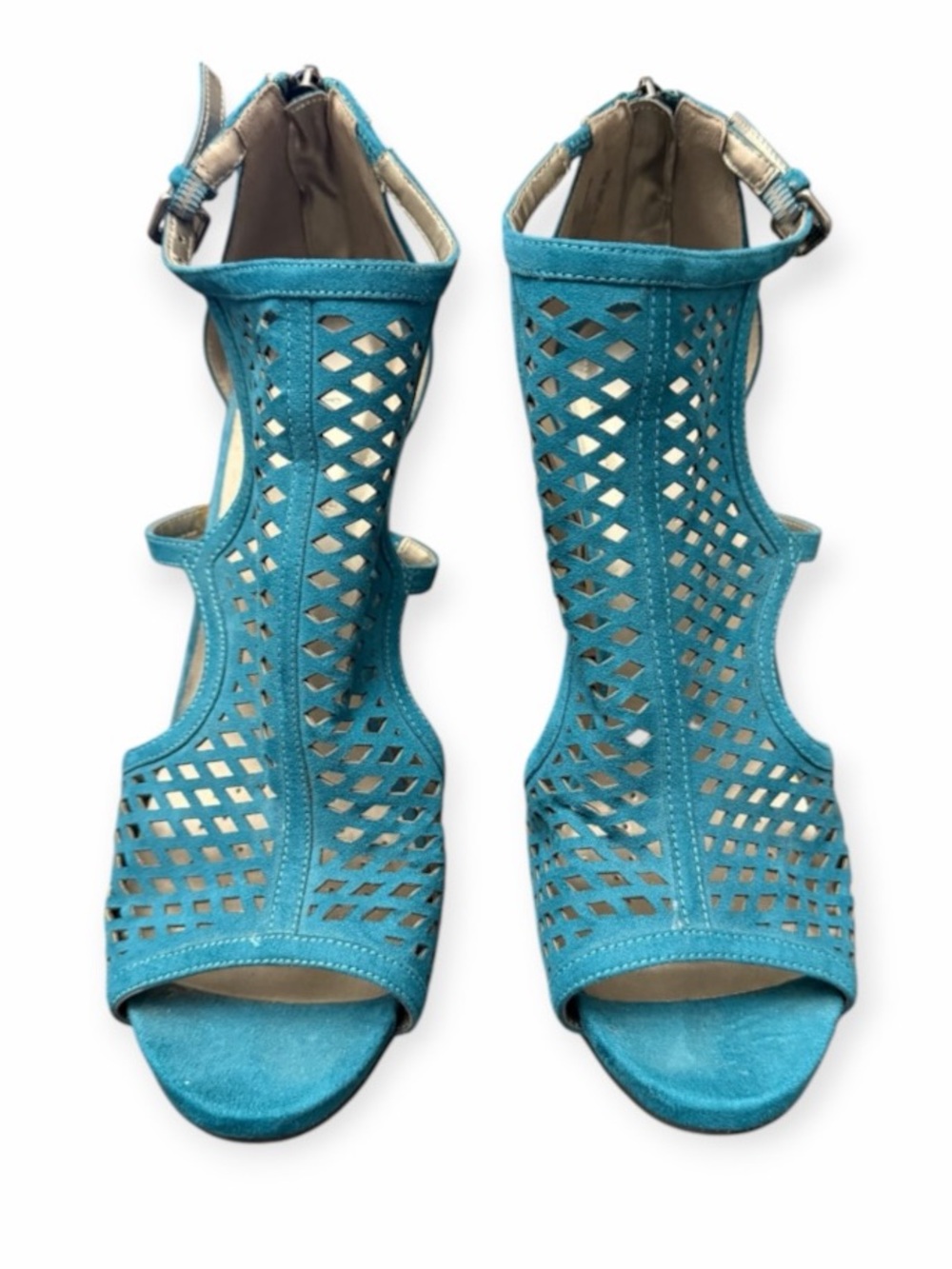Worthington Teal Laser-Cut Suede High Heel Shoes Size 9